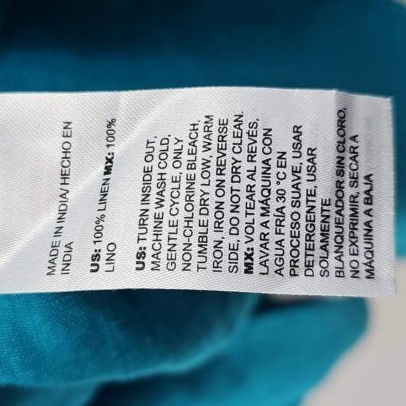 Chico's Peacock Blue 100% Linen w Embellished Neckline Glam Relaxed Short Dress - Picture 9 of 15